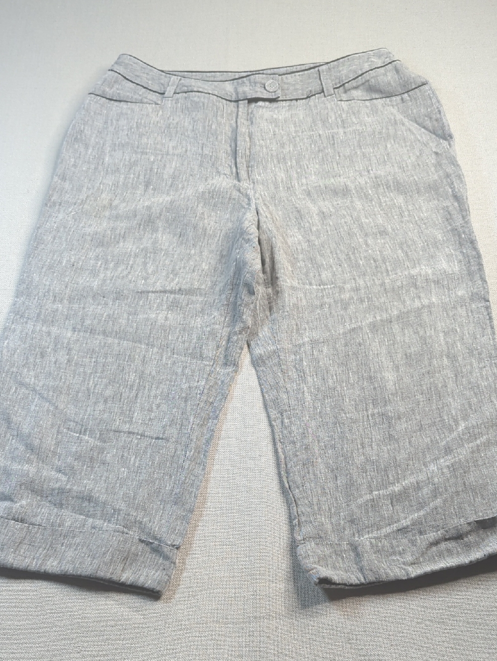 Dressbarn Light Gray Linen Capri Pants Mid Rise‎ Cuffed Hem Size 14